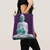 Paarse Turquoise Peaceful Happy Buddha Tote Bag (Dichtbij)