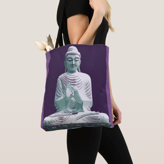 Paarse Turquoise Peaceful Happy Buddha Tote Bag (Dichtbij)