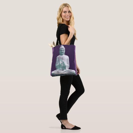 Paarse Turquoise Peaceful Happy Buddha Tote Bag (Op model)