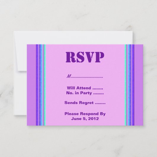 Paarse turquoise stripe RSVP Kaartje (Voorkant)