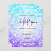 Paarse Turquoise Sweet 16 Birthday Glitter Lights Kaart (Voorkant / Achterkant)