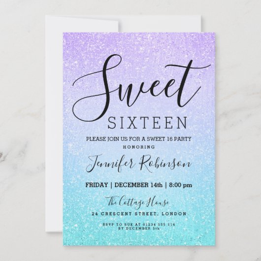 Paarse Turquoise Sweet 16 Birthday Glitter Paint Kaart (Voorkant)