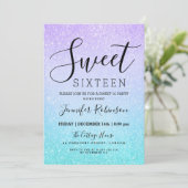 Paarse Turquoise Sweet 16 Birthday Glitter Paint Kaart (Staand voorkant)