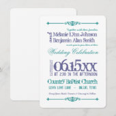 Paarse Turquoise Typography Wedding Invitations Kaart (Voorkant / Achterkant)