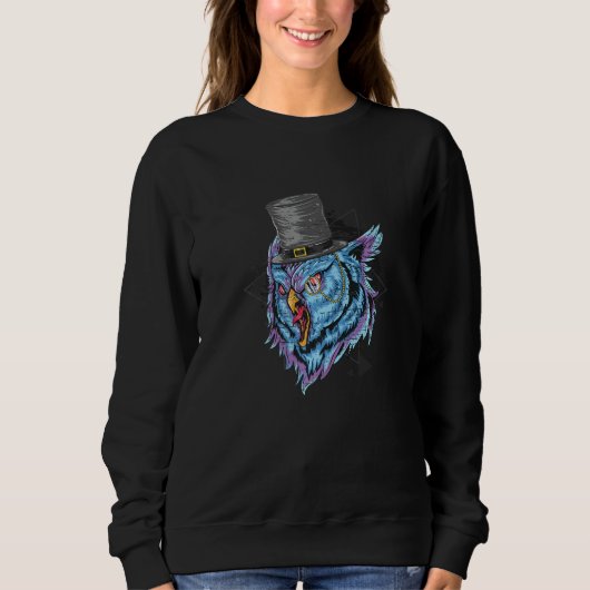 Paarse Turquoise Uil Met Driehoeken Synthwave Gedi Trui (Voorkant)