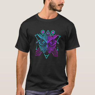 Paarse Turquoise Uil Met Driehoekige Geometrische T-shirt