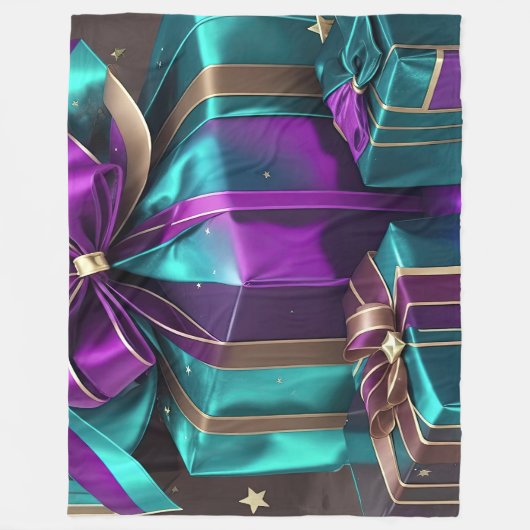 Paarse turquoise verpakte geschenken fleece deken (Voorkant)