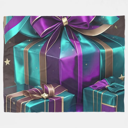 Paarse turquoise verpakte geschenken fleece deken (Voorkant (Horizontaal))