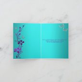 Paarse, Turquoise Vlinder Bloemige Bedankbriefkaar Bedankkaart (Binnen)