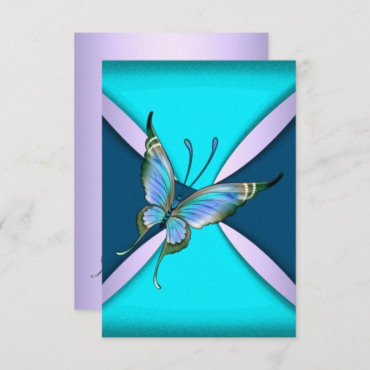 Paarse Turquoise Vlinder RSVP Bewaar de Datum (Voorkant / Achterkant)