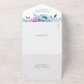 Paarse Turquoise Waterverf Bloem Bat Mitzvah All In One Uitnodiging (Buitenkant)