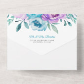 Paarse Turquoise Waterverf Bloem Bat Mitzvah All In One Uitnodiging (Achterkant)