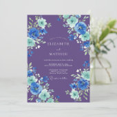 Paarse Turquoise Waterverf Botanische Bruiloft Kaart (Staand voorkant)