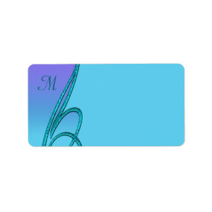 Paarse Turquoise Wervel Monogram Adreslabels Etiket