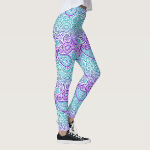 Paarse turquoise & white paisley patroon no2 leggings