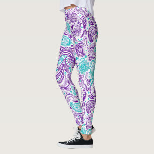 Paarse turquoise & witte paisley patroon leggings