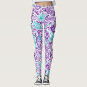 Paarse turquoise & witte paisley patroon leggings (Voorkant)