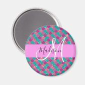 Paarse Turquoise Zeemeermin Glitter Glans Monogram Magneet (Voorkant / Achterkant)