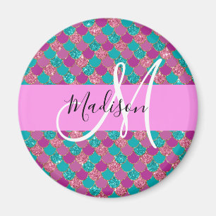 Paarse Turquoise Zeemeermin Glitter Glans Monogram Magneet