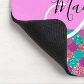 Paarse Turquoise Zeemeermin Glitter Glans Monogram Muismat (Hoek)