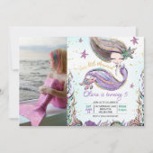 Paarse Turquoise Zeemeermin Schildpad Foto Verjaar Kaart (Voorkant)