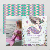 Paarse Turquoise Zeemeermin Schildpad Foto Verjaar Kaart (Voorkant / Achterkant)