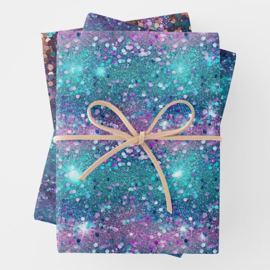 Paarse Turquoise Zeemeermin Sparkle Girly Glitz Inpakpapier Vel (In situ)