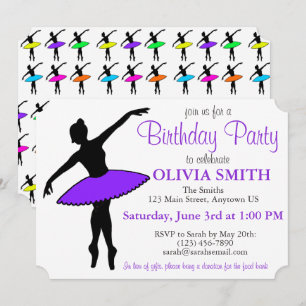 Paarse Tutu Ballerina Ballet Dancer Birthday Party Kaart