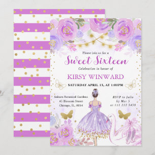 Paarse Tutu Bruin Haar Ballerina Sweet 16 Kaart
