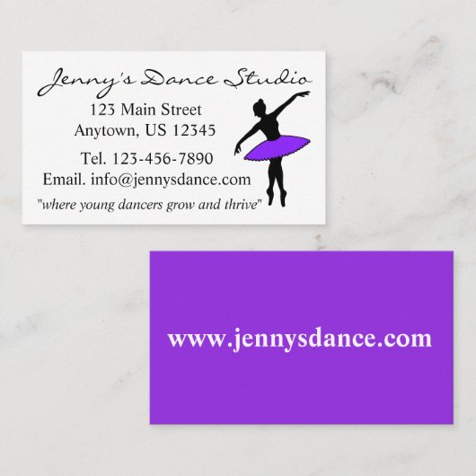 Paarse Tutu Dance Ballet Ballerina Studio Docent Visitekaartje (Voorkant / Achterkant)