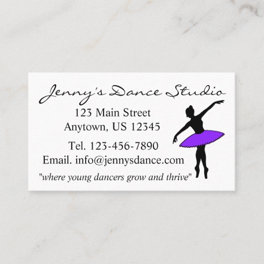 Paarse Tutu Dance Ballet Ballerina Studio Docent Visitekaartje (Voorkant)