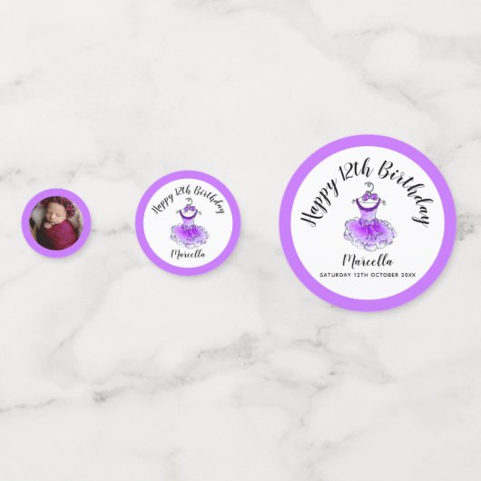 Paarse tutu jurk 12e verjaardag aangepaste foto confetti (Achterkanten)