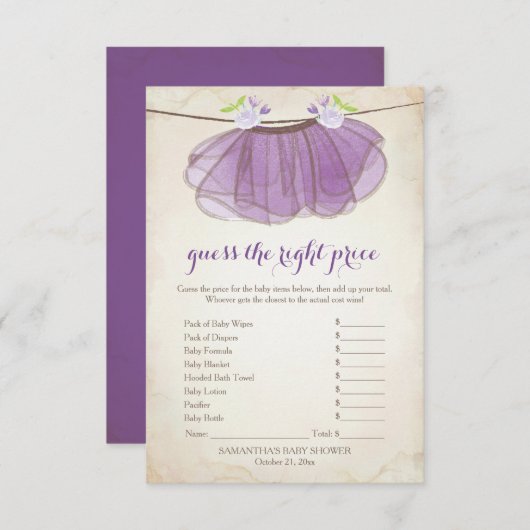 Paarse Tutu raad het juiste prijsspel Kaart (Voorkant / Achterkant)