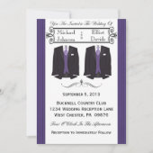 Paarse Tuxedo Gay Wedding Invitaties Kaart (Voorkant)
