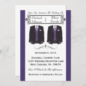 Paarse Tuxedo Gay Wedding Invitaties Kaart (Voorkant / Achterkant)