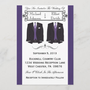 Paarse Tuxedo Gay Wedding Invitaties Kaart