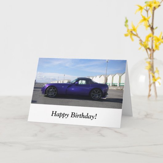 Paarse TVR Verjaardag Kaart (Gele Bloem)