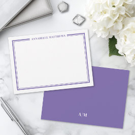 Paarse Twee Rand Minimalistische Monogram Notitiekaartje