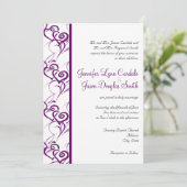 Paarse tweekleurige zweepslagen bruiloft kaart (Staand voorkant)