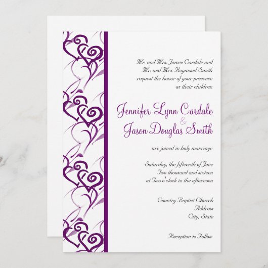 Paarse tweekleurige zweepslagen bruiloft kaart (Voorkant / Achterkant)