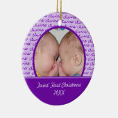 Paarse tweelingen eerste kerstfotoornament keramisch ornament (Rechts)