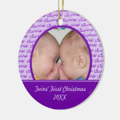 Paarse tweelingen eerste kerstfotoornament keramisch ornament (Links)