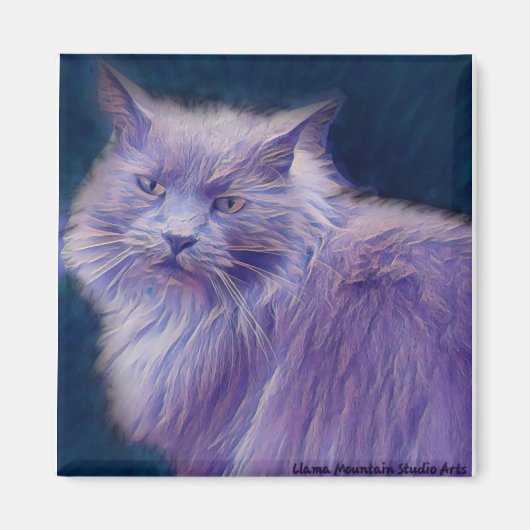 Paarse Twig magnet met gestyliseerde kat #1 (Voorkant)