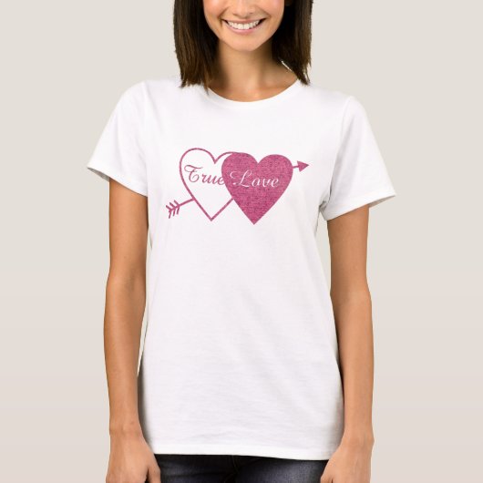 Paarse Twin Hearts met Arrow-Valentijnsdag T-shirt (Voorkant)
