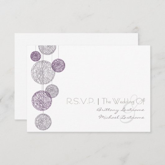 Paarse Twine Wereldbollen Wedding R.S.V.P. RSVP Kaartje (Voorkant / Achterkant)