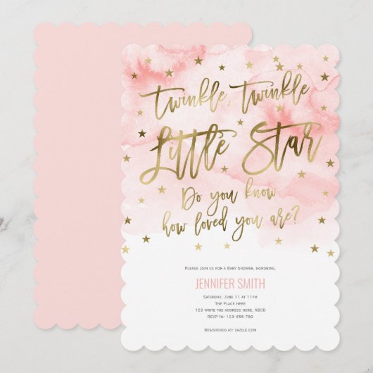 Paarse, Twinkle Stars, Waterverf, Baby Girl Kaart (Voorkant / Achterkant)