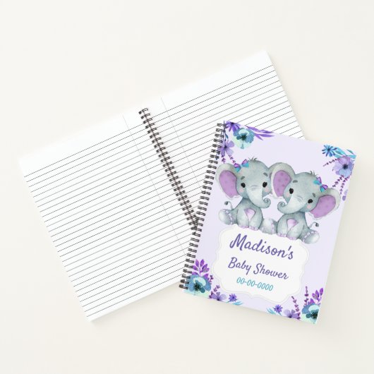 Paarse Twins Olifant Memory Book Baby shower Blauw Notitieboek (Binnen)