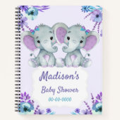 Paarse Twins Olifant Memory Book Baby shower Blauw Notitieboek (Voorkant)