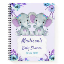 Paarse Twins Olifant Memory Book Baby shower Blauw