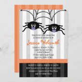 Paarse Twins Spider Halloween Baby shower nodigt u Kaart (Voorkant / Achterkant)